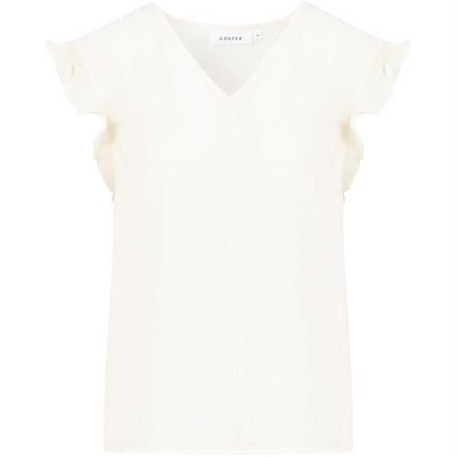 COSTER COPENHAGEN TOP, TOP WITH RUFFLES IN V-NECK, CREME