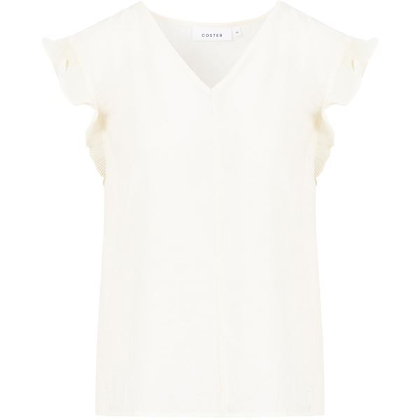 COSTER COPENHAGEN TOP, TOP WITH RUFFLES IN V-NECK, CREME