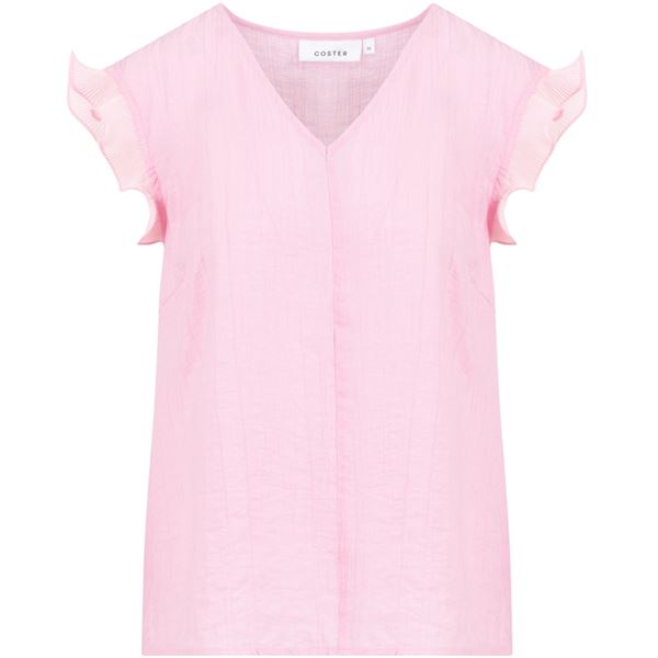 COSTER COPENHAGEN TOP, TOP WITH RUFFLES IN V-NECK, MAGENTA