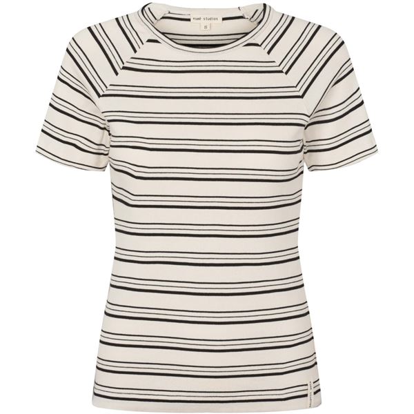 ESMÉ STUDIOS T-SHIRT, ESBLOSSOM SS O-NECK RIB T-SHIRT, BLACK STRIPE