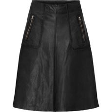 BTF LÆDER NEDERDEL, SKIRT WITH ZIP POCKETS, BLACK