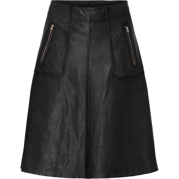 BTF LÆDER NEDERDEL, SKIRT WITH ZIP POCKETS, BLACK