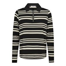 CO`COUTURE POLO BLUSE, MALUCACC STRIPE POLO BLOUSE, BLACK