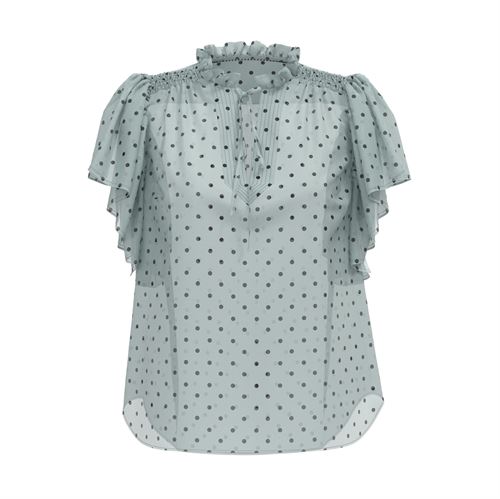 CO`COUTURE TOP, DIONNECC DOT SS FRILL TOP, PALE BLUE