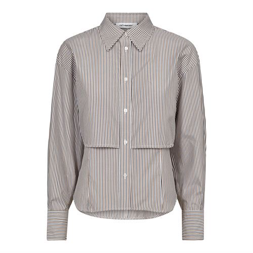 CO`COUTURE SKJORTE, LINEYCC DOUBLE LAYER SHIRT, WALNUT