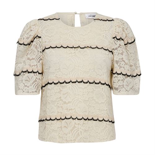 CO`COUTURE BLUSE, LORACC LACE BLOUSE, OFF WHITE