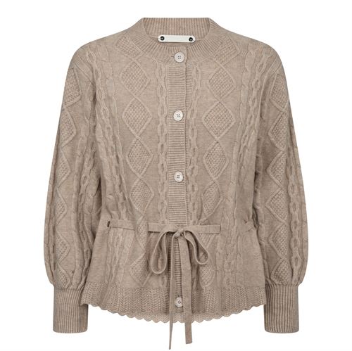 CO`COUTURE CARDIGAN, ROWCC CABLE TIE CARDIGAN, BONE