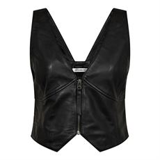 CO`COUTURE VEST, PHOEBECC LEATHER ZIP VEST, BLACK