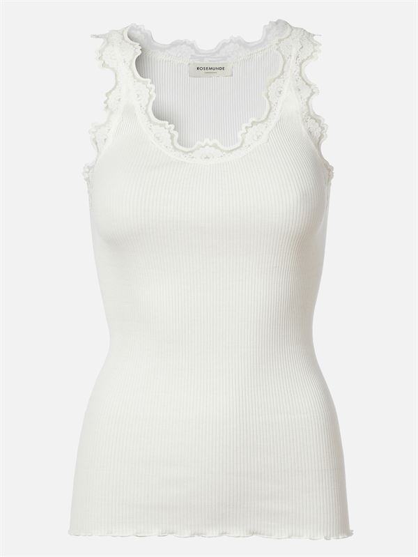 ROSEMUNDE TOP, SILKE TOP MED RUND HALSUDSKÆRING, NEW WHITE