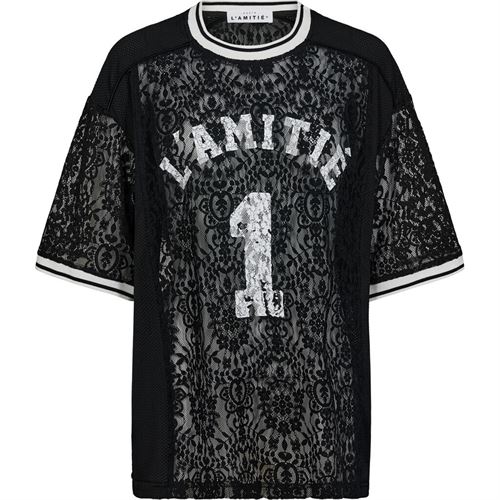 HAUTE L`AMITIÉ T-SHIRT, LACE FOOTBALL TEE, BLACK