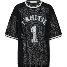 HAUTE L`AMITIÉ T-SHIRT, LACE FOOTBALL TEE, BLACK