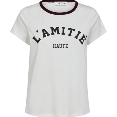 HAUTE L`AMITIÉ T-SHIRT, NECKLINE LOGO, OFF WHITE