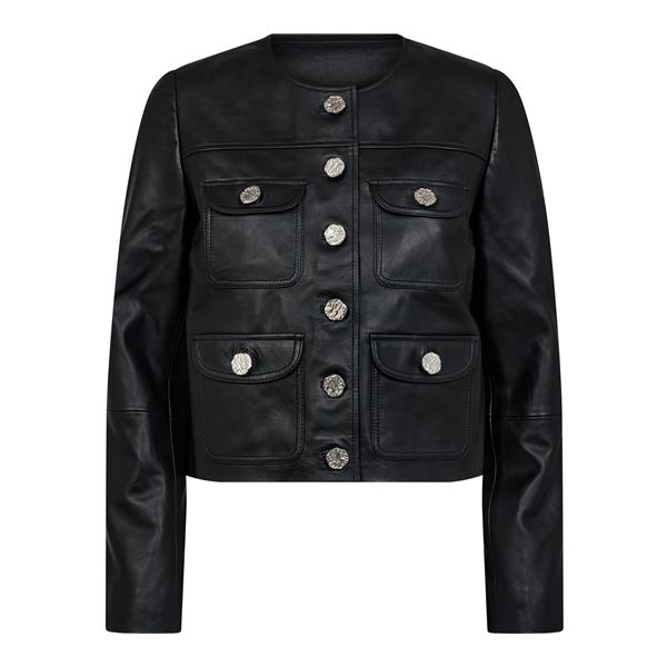 HAUTE L`AMITIÉ LEATHER JACKET, COCKTAIL LEATHER JACKET, BLACK