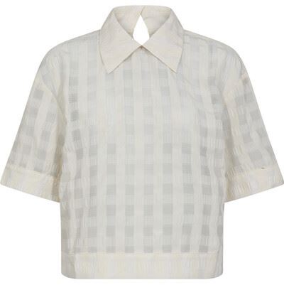 HAUTE L`AMITIÉ BLUSE, SHEER CHECK SS SHIRT, OFF-WHITE