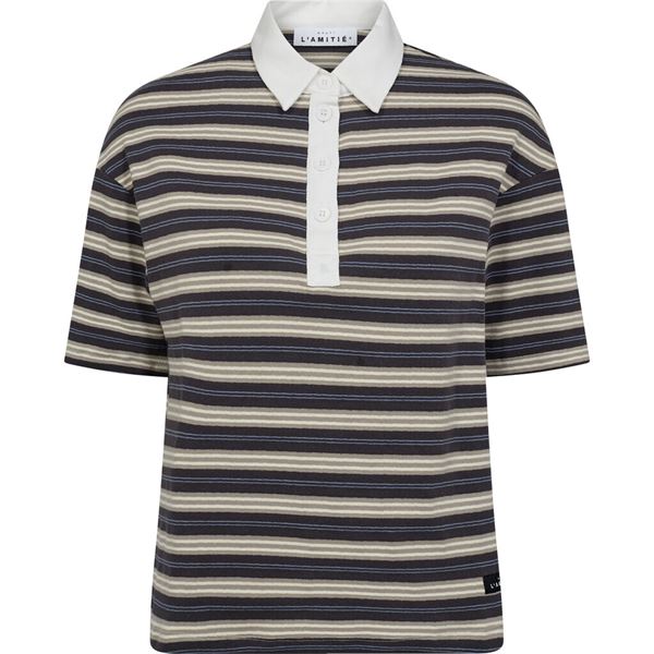 HAUTE L`AMITIÉ POLO, BOY STRIPE SS POLO, DUSTY MOCCA