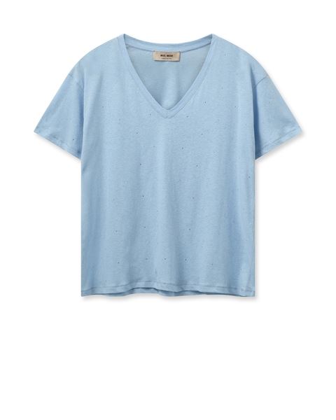 MOS MOSH T-SHIRT, MMMAIN V-SS DECO TEE, CASHMERE BLUE