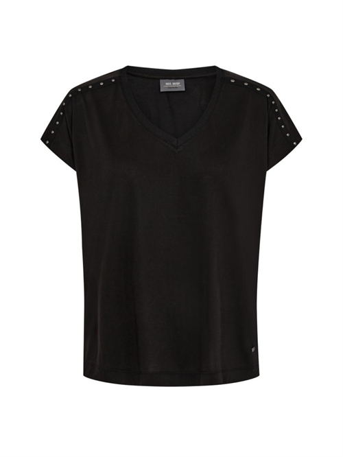 MOS MOSH T-SHIRT, MMNARELLE V-NECK STUD TEE, BLACK