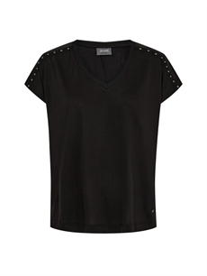 MOS MOSH T-SHIRT, MMNARELLE V-NECK STUD TEE, BLACK