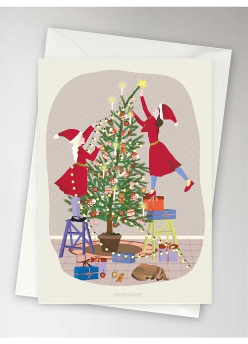 VISSEVASSE KORT, CHRISTMAS GIRLS GREETING CARD